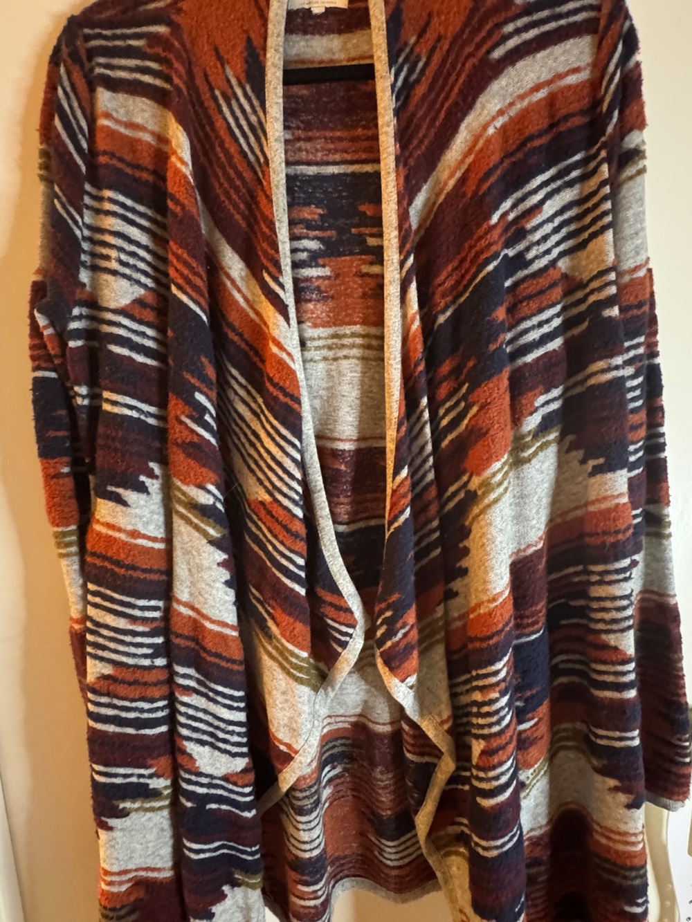 Lucky Brand Southwestern Open-Front Cardigan in Rust, Navy & Cream M/L